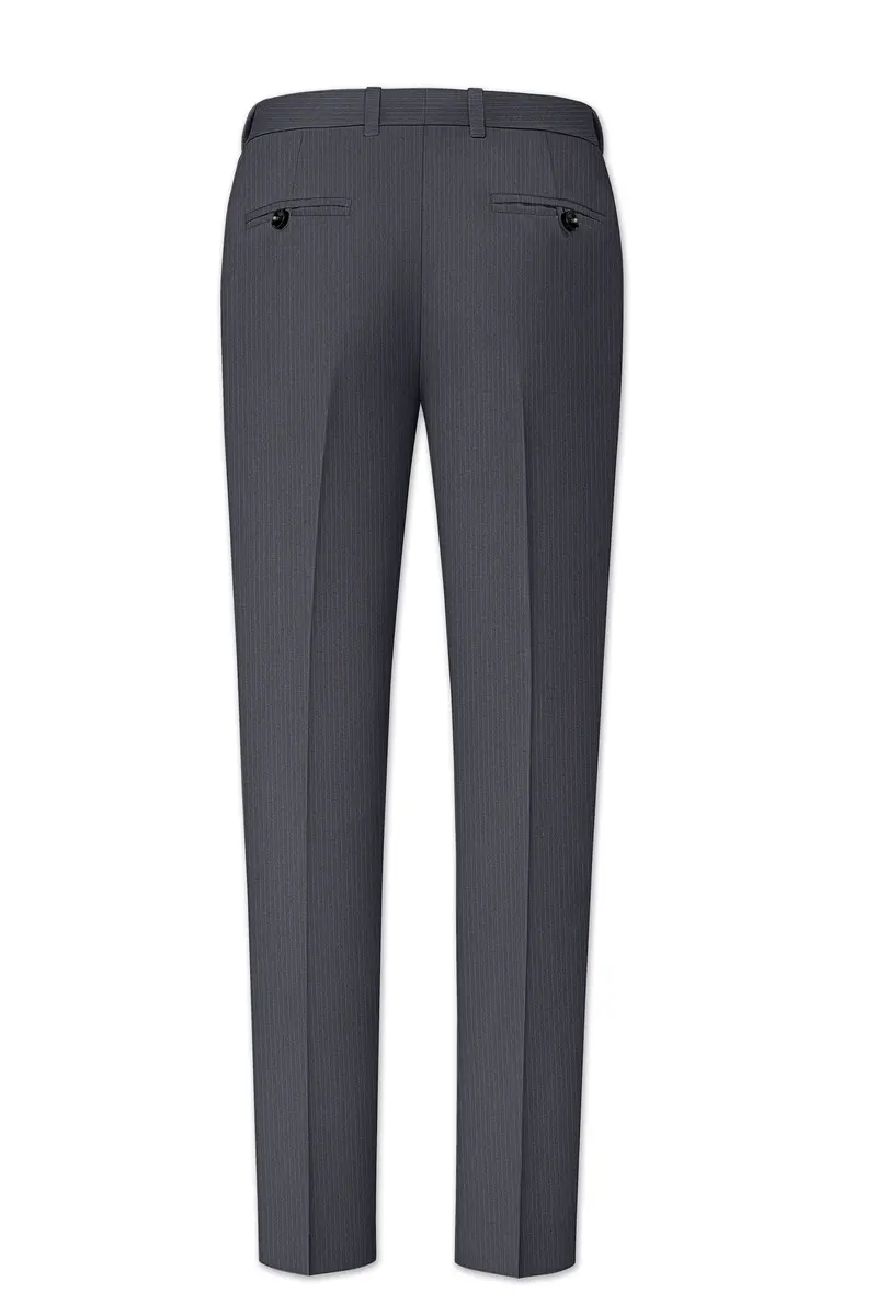 Monvex-Tuna Gray Pencil Striped Wool Rich Slight Stretch Double Breasted Suit 14