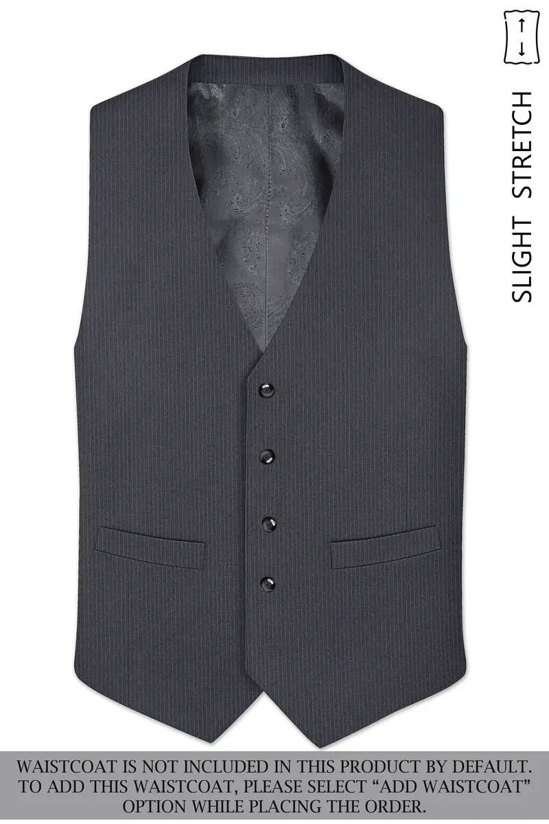 Monvex-Tuna Gray Pencil Striped Wool Rich Slight Stretch Double Breasted Suit 16