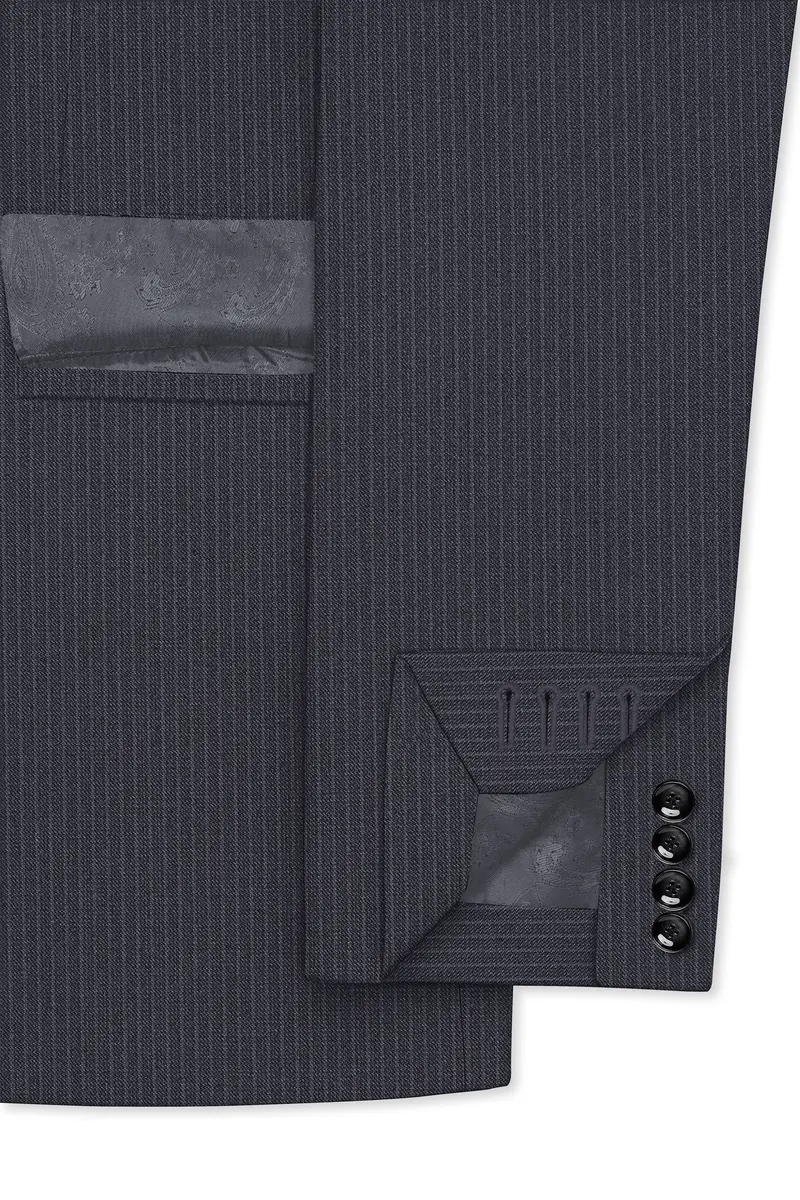 Monvex-Tuna Gray Pencil Striped Wool Rich Slight Stretch Double Breasted Suit 7