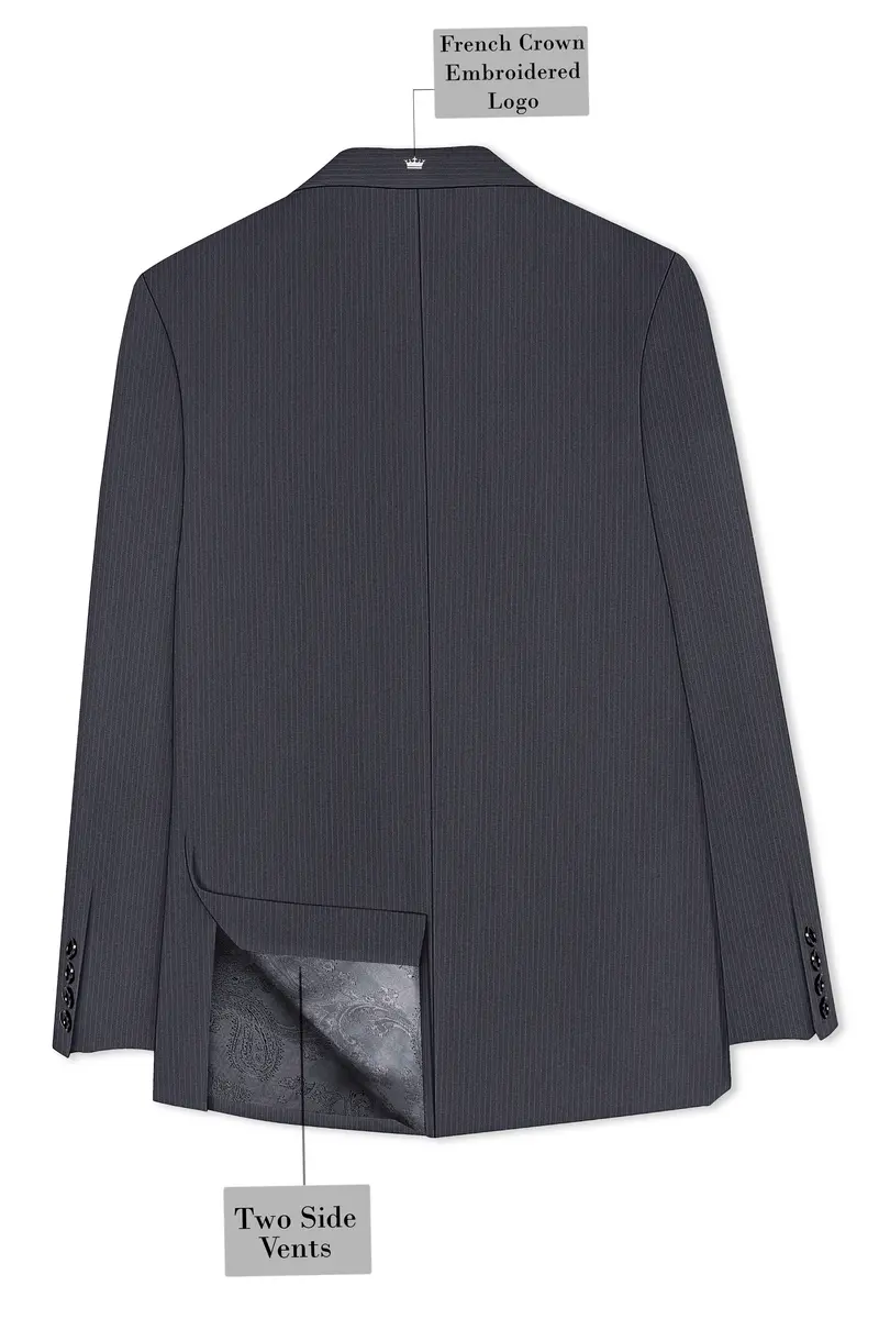 Monvex-Tuna Gray Pencil Striped Wool Rich Slight Stretch Double Breasted Suit 9