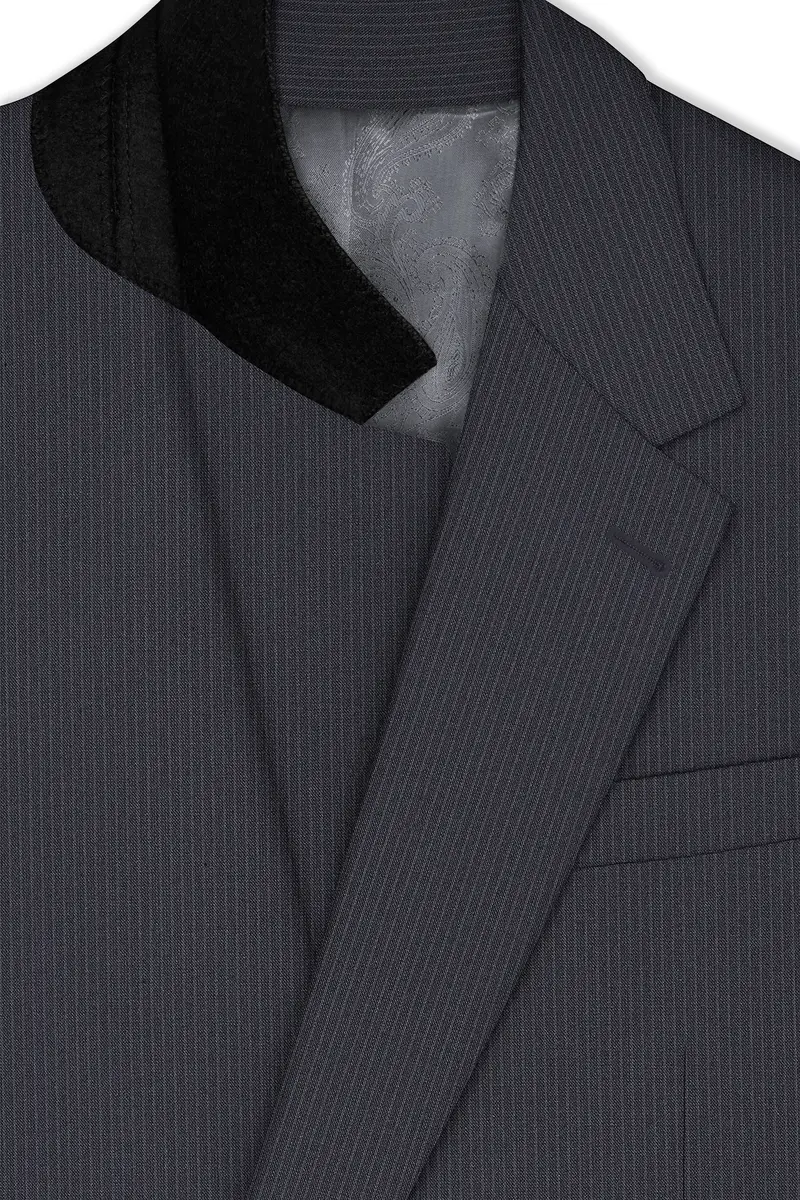 Monvex-Tuna Gray Pencil Striped Wool Rich Slight Stretch Single Breasted Blazer 4