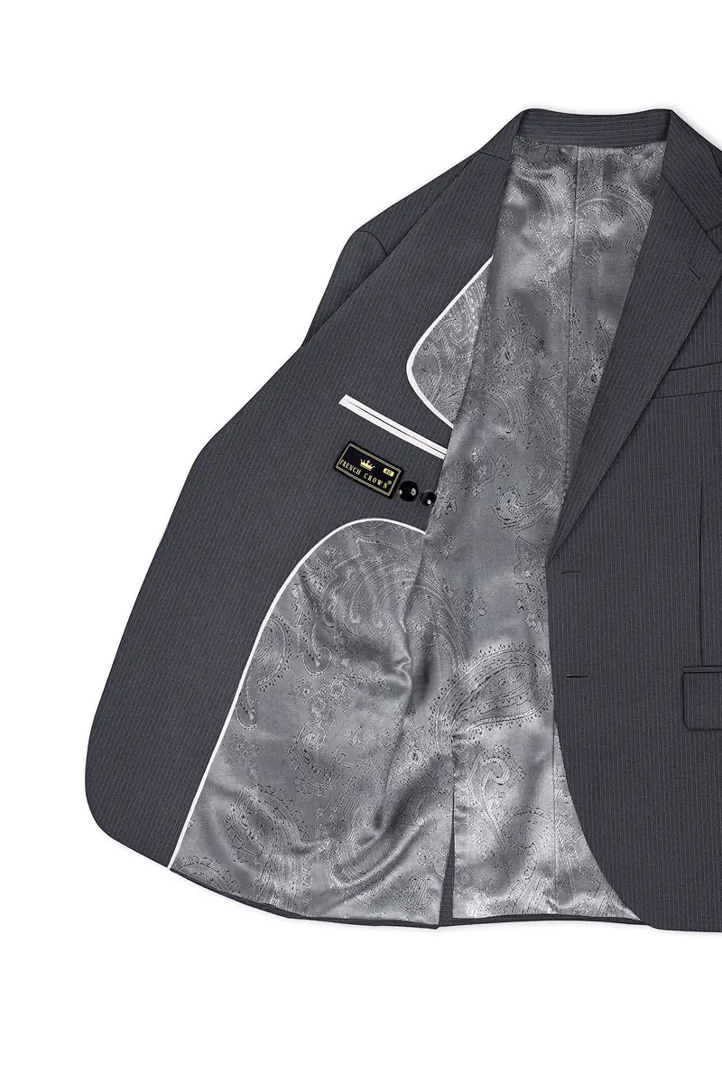 Monvex-Tuna Gray Pencil Striped Wool Rich Slight Stretch Single Breasted Blazer 5