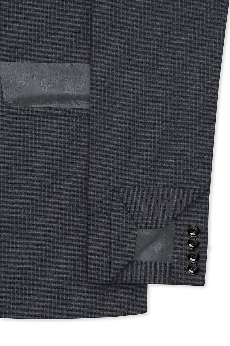 Monvex-Tuna Gray Pencil Striped Wool Rich Slight Stretch Single Breasted Blazer 6
