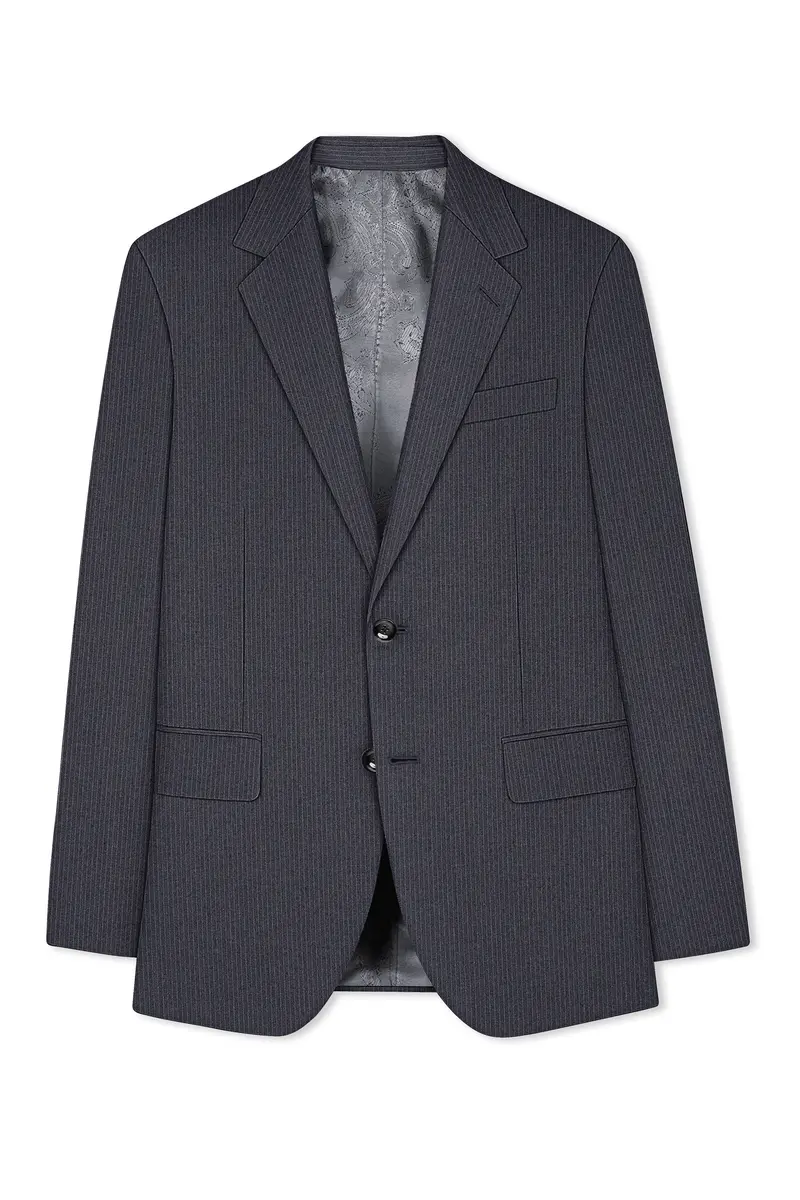 Monvex-Tuna Gray Pencil Striped Wool Rich Slight Stretch Single Breasted Blazer 7