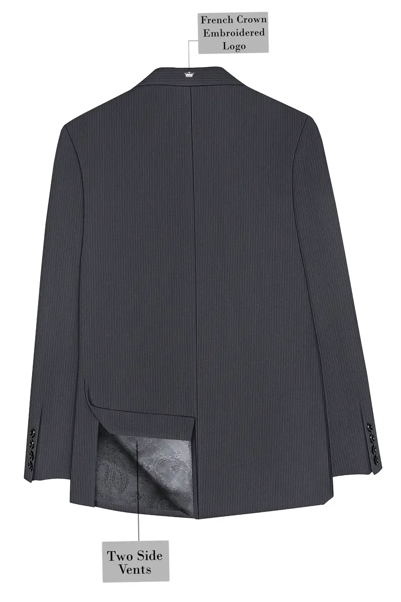 Monvex-Tuna Gray Pencil Striped Wool Rich Slight Stretch Single Breasted Blazer 8