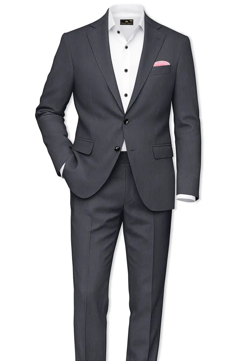 Monvex-Tuna Gray Pencil Striped Wool Rich Slight Stretch Single Breasted Blazer 9
