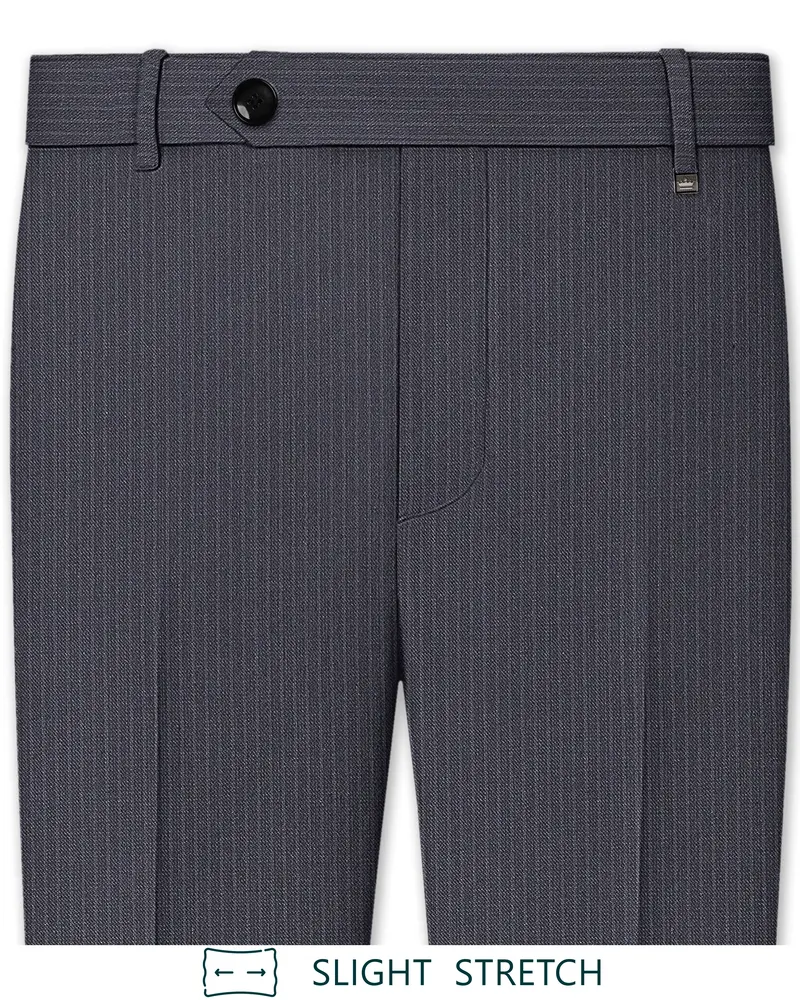 Monvex-Tuna Gray Pencil Striped Wool Rich Slight Stretch Waistband Pant 1