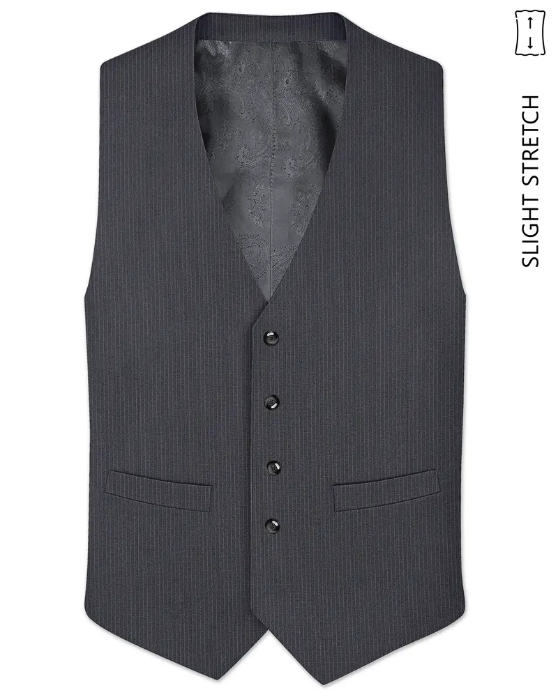 Monvex-Tuna Gray Pencil Striped Wool Rich Slight Stretch Waistcoat 1