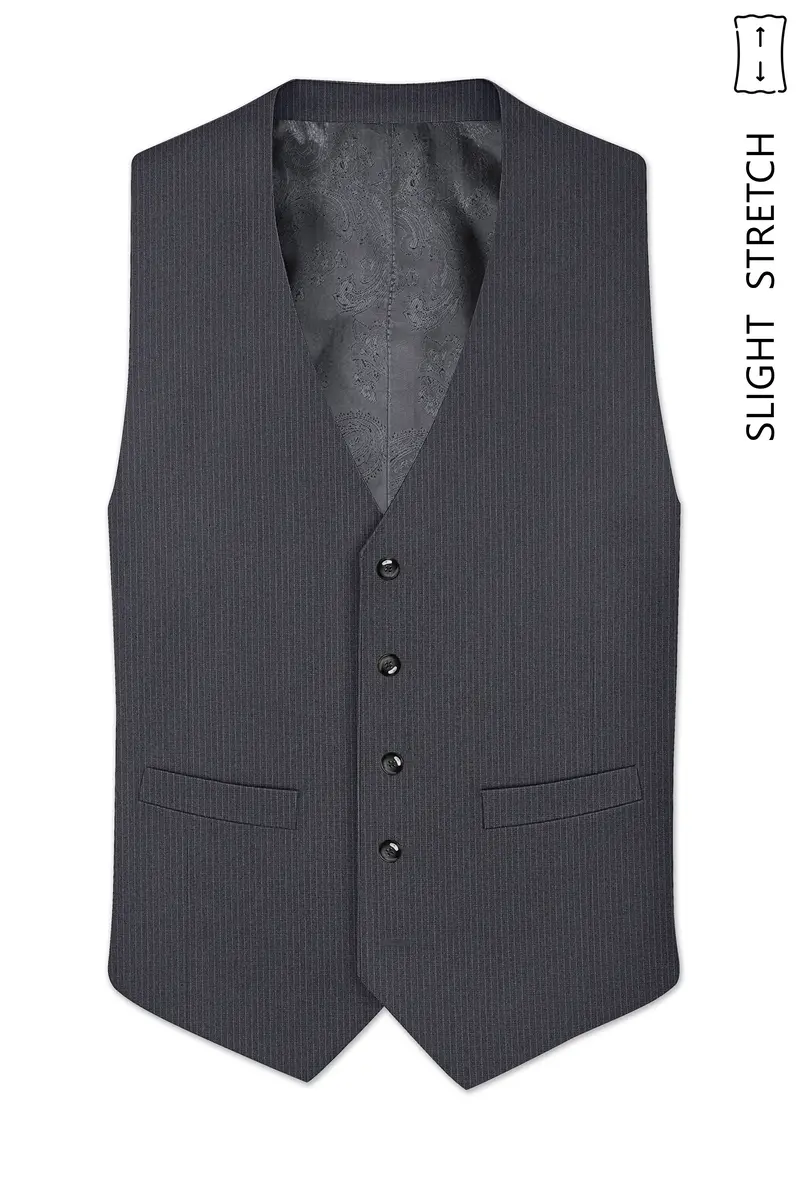 Monvex-Tuna Gray Pencil Striped Wool Rich Slight Stretch Waistcoat 2