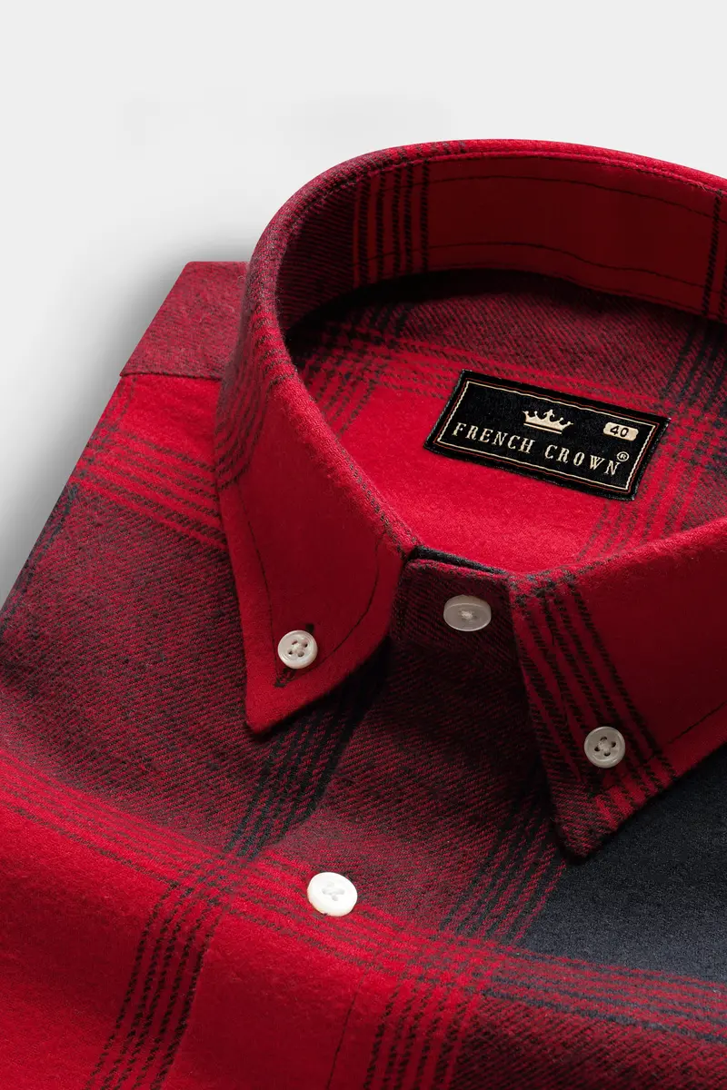Monza Red And Jade Black Plaid Heavyweight Flannel Cotton Shirt 1