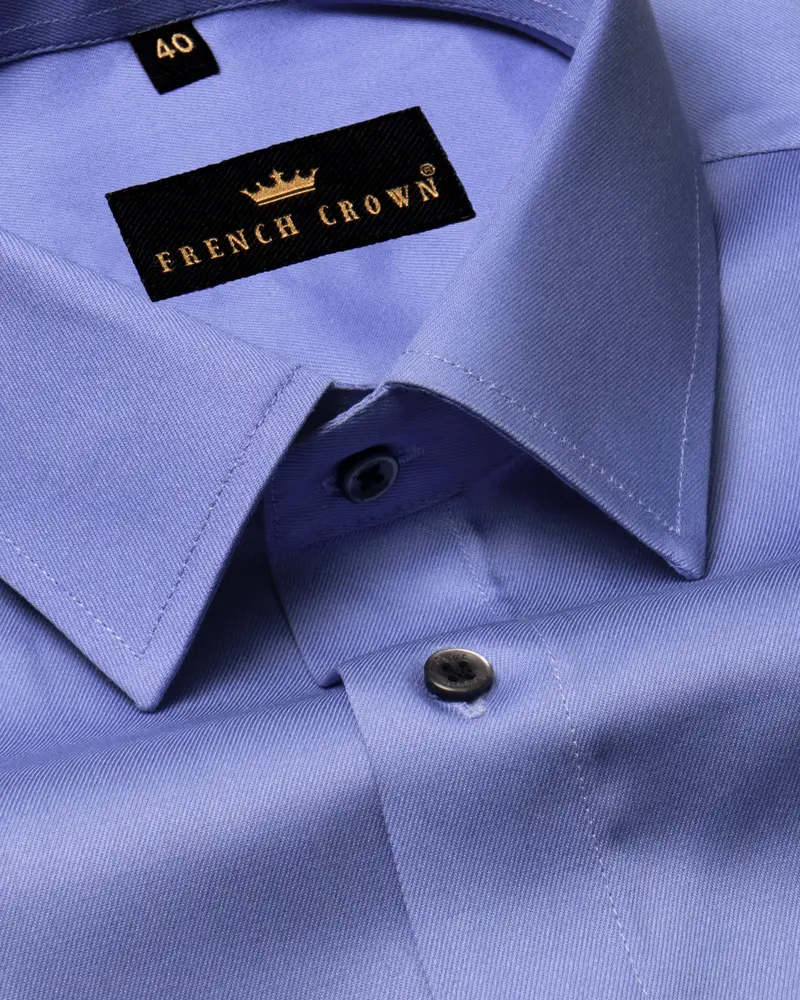 Moody Blue Twill Textured Premium Cotton Shirt 1