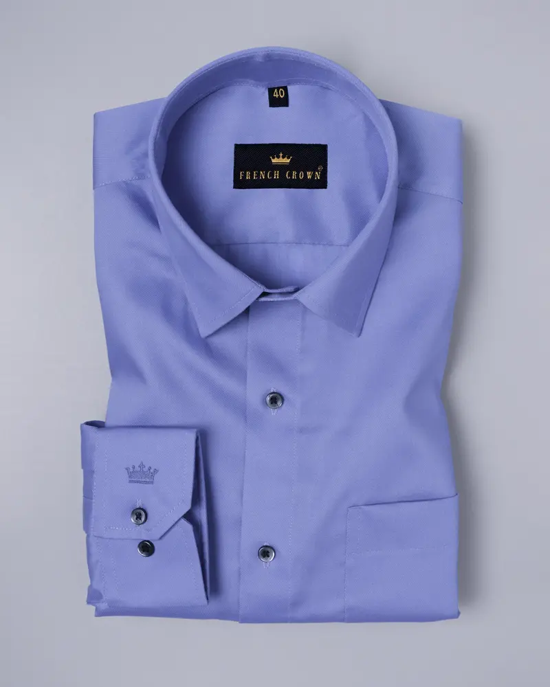 Moody Blue Twill Textured Premium Cotton Shirt 3