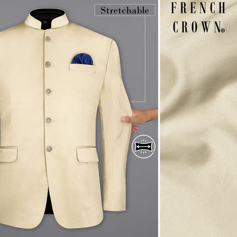 Moon Mist Beige Bandhgala Premium Cotton Stretchable Traveler Blazer 1
