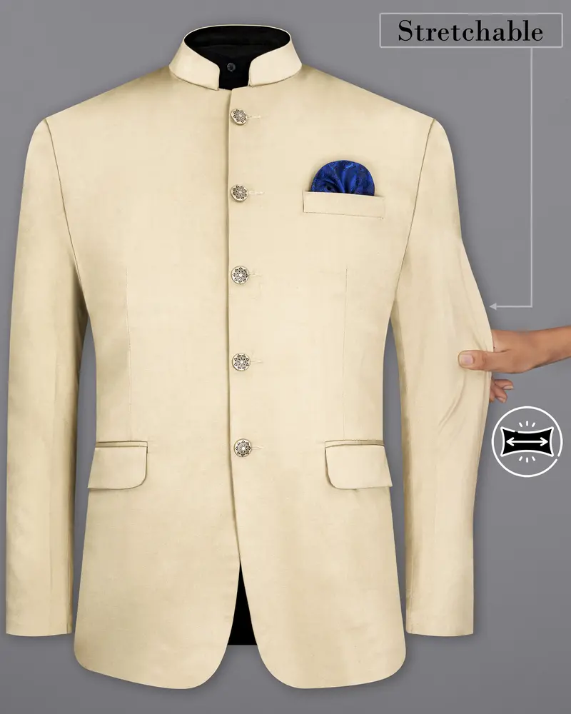 Moon Mist Beige Bandhgala Premium Cotton Stretchable Traveler Blazer 2