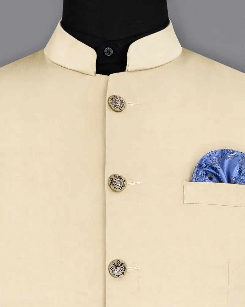 Moon Mist Beige Bandhgala Premium Cotton Stretchable Traveler Blazer 4