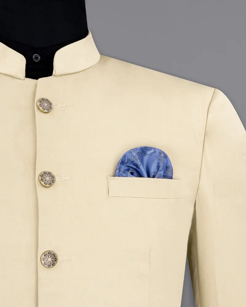 Moon Mist Beige Bandhgala Premium Cotton Stretchable Traveler Blazer 6