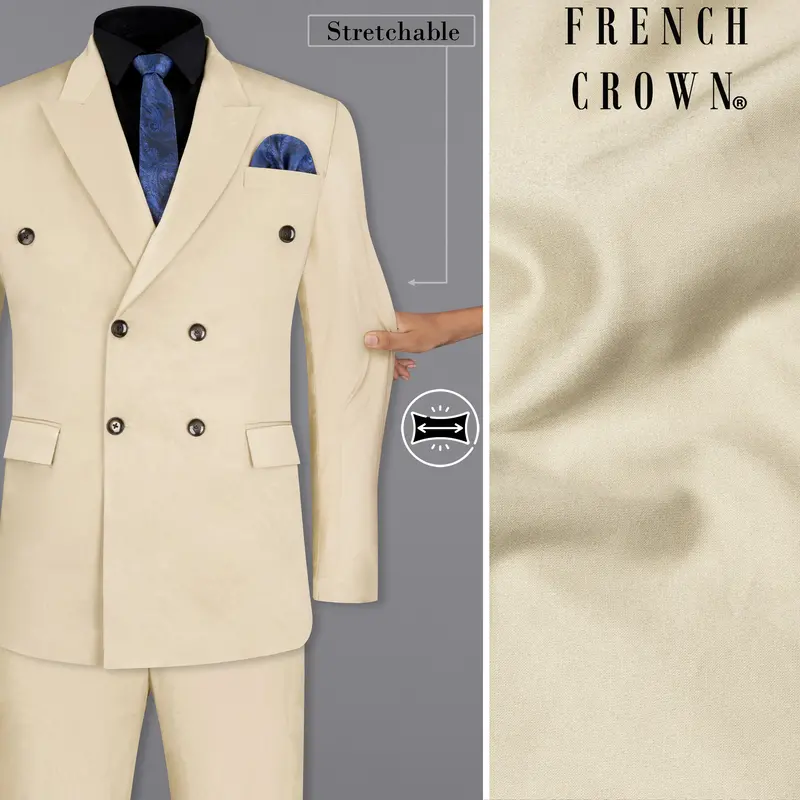 Moon Mist Beige Stretchable Double Breasted Premium Cotton Traveler Suit 1