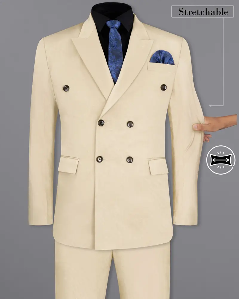 Moon Mist Beige Stretchable Double Breasted Premium Cotton Traveler Suit 2