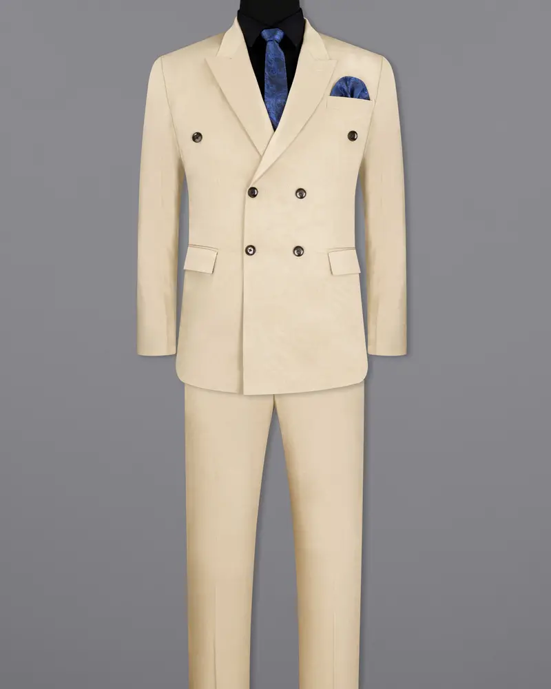 Moon Mist Beige Stretchable Double Breasted Premium Cotton Traveler Suit 4
