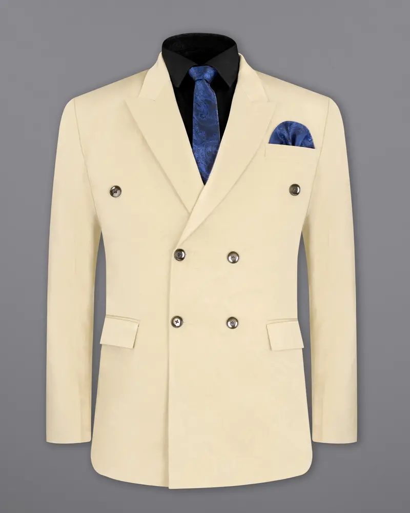 Moon Mist Beige Stretchable Double Breasted Premium Cotton Traveler Suit 9