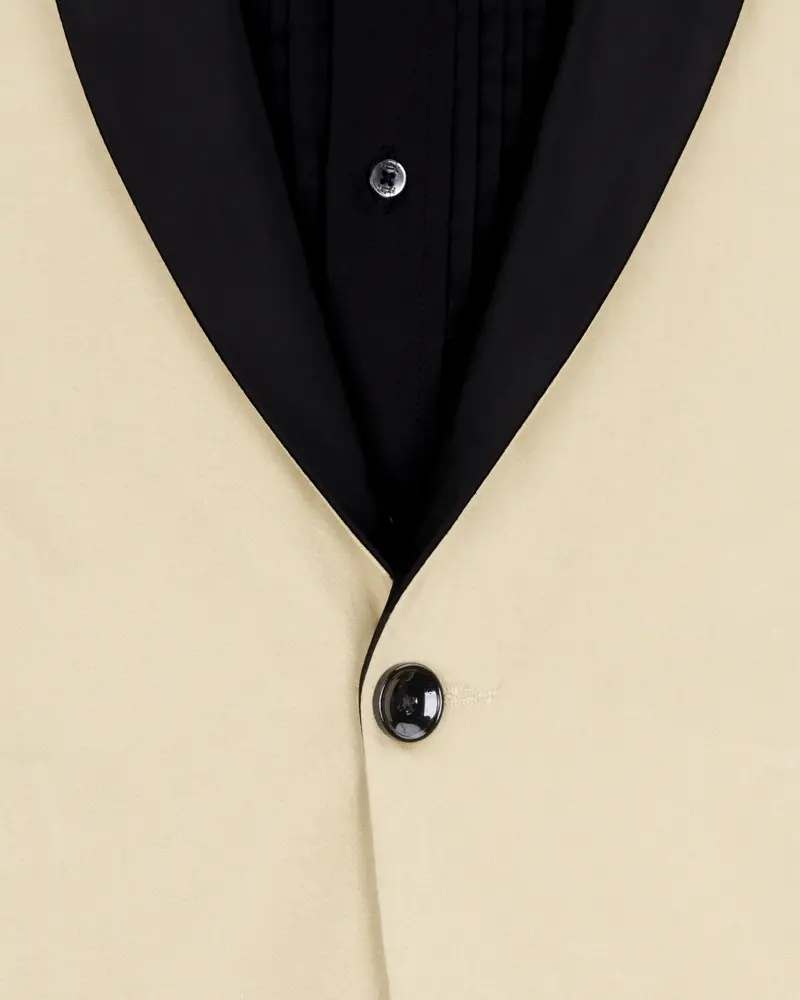 Moon Mist Beige With Black Lapel Stretchable Tuxedo Premium Cotton Traveler Suit 5