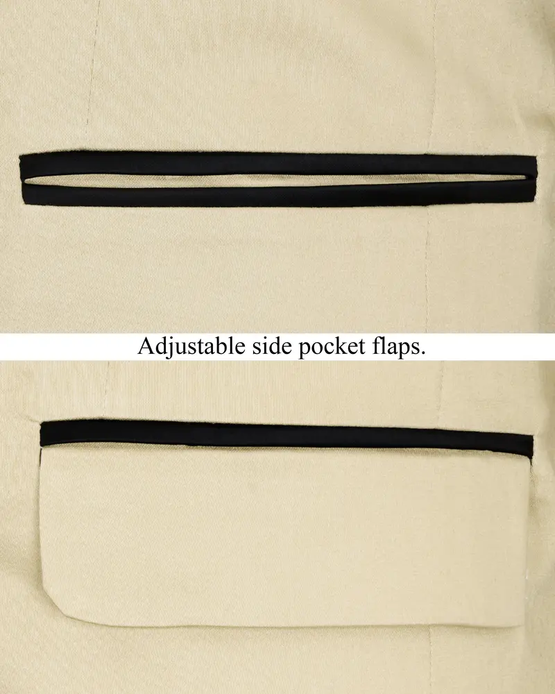 Moon Mist Beige With Black Lapel Stretchable Tuxedo Premium Cotton Traveler Suit 6