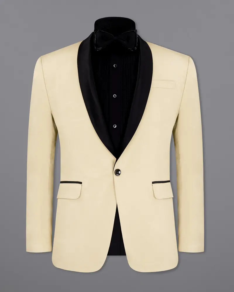 Moon Mist Beige With Black Lapel Stretchable Tuxedo Premium Cotton Traveler Suit 8