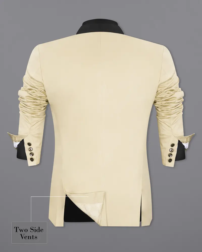 Moon Mist Beige With Black Lapel Stretchable Tuxedo Premium Cotton Traveler Suit 9