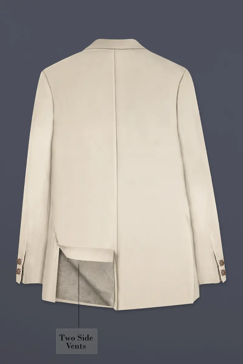 Moon Mist Cream Solid Wool Blend Bandhgala Blazer 7