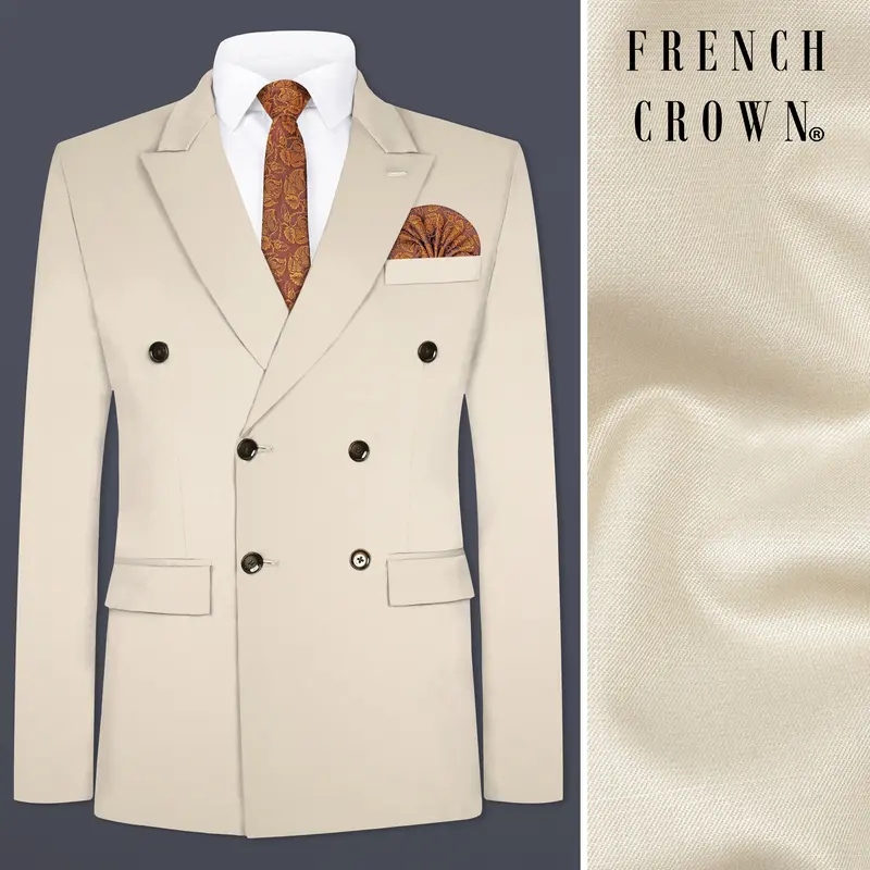 Moon Mist Cream Solid Wool Blend Double Breasted Blazer 1