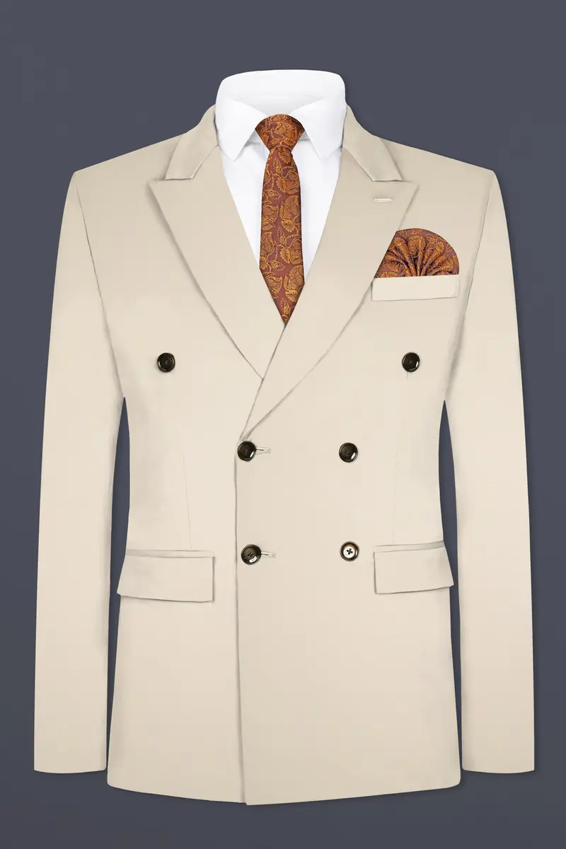 Moon Mist Cream Solid Wool Blend Double Breasted Blazer 2