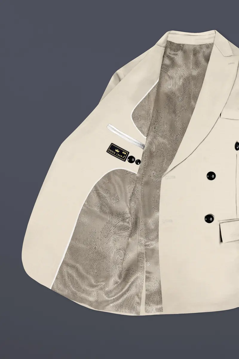 Moon Mist Cream Solid Wool Blend Double Breasted Blazer 5