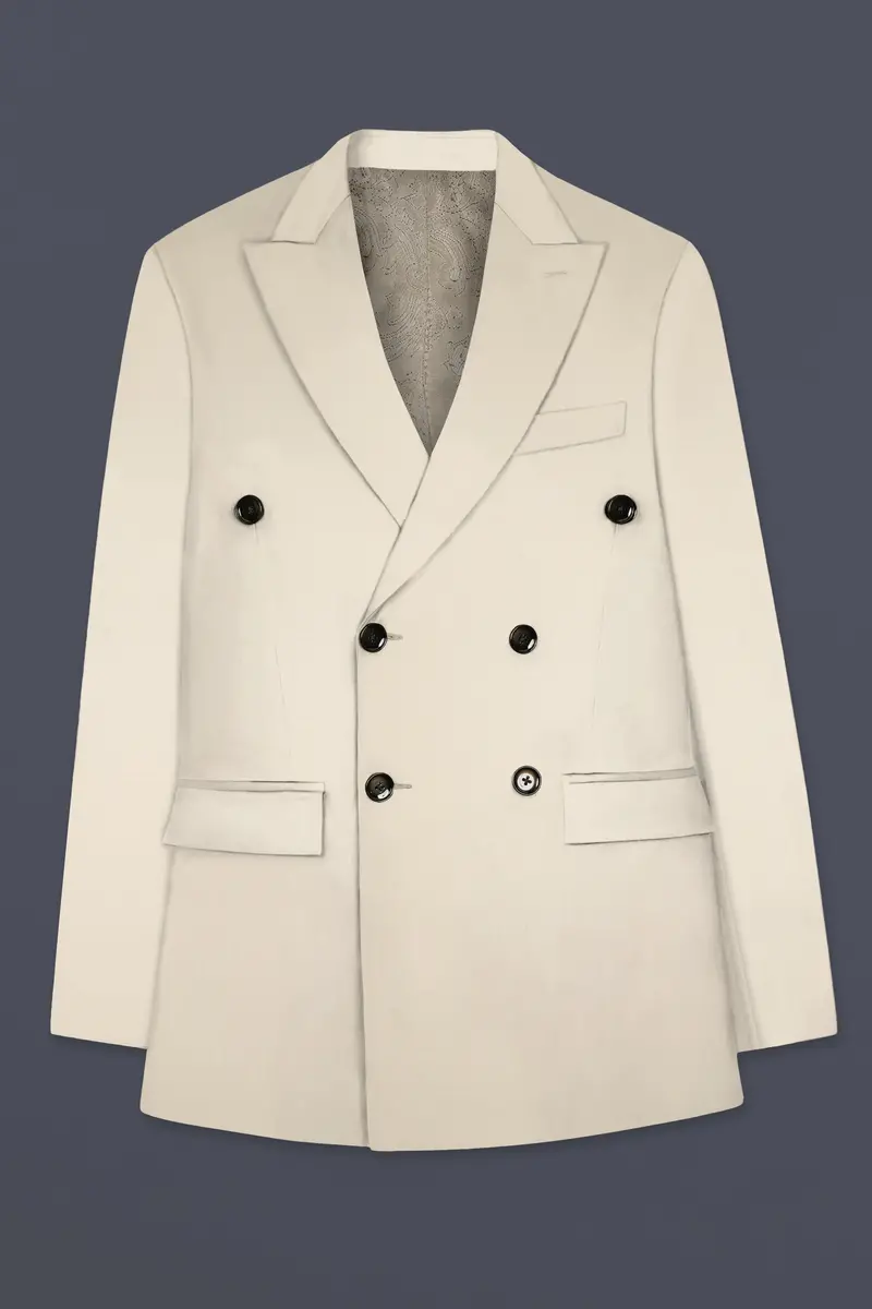 Moon Mist Cream Solid Wool Blend Double Breasted Blazer 7