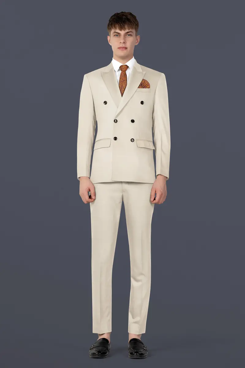 Moon Mist Cream Solid Wool Blend Double Breasted Blazer 9