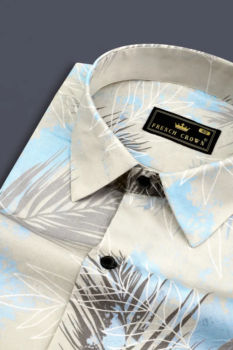 Moon Mist Grey Feather Printed Giza Cotton Shirt 1