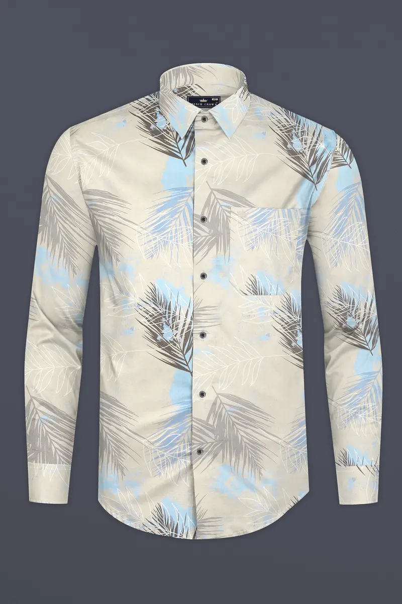 Moon Mist Grey Feather Printed Giza Cotton Shirt 4