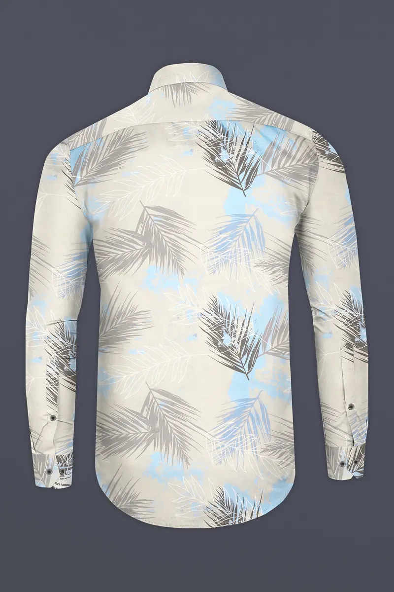 Moon Mist Grey Feather Printed Giza Cotton Shirt 5