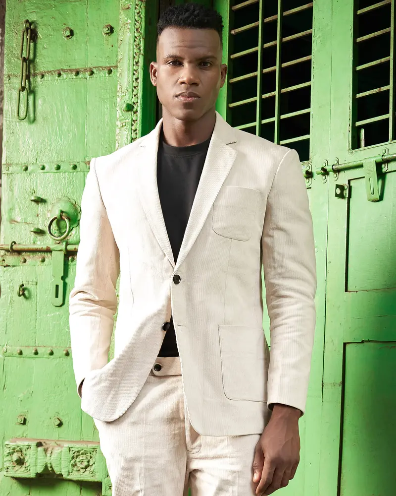 Moonbeam-Moon Mist Cream Textured Corduroy Premium Cotton Single Breasted Sports Blazer 8