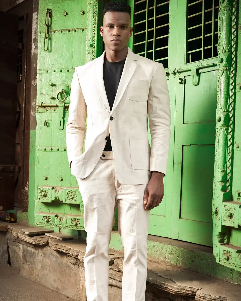 Moonbeam-Moon Mist Cream Textured Corduroy Premium Cotton Single Breasted Sports Suit 16