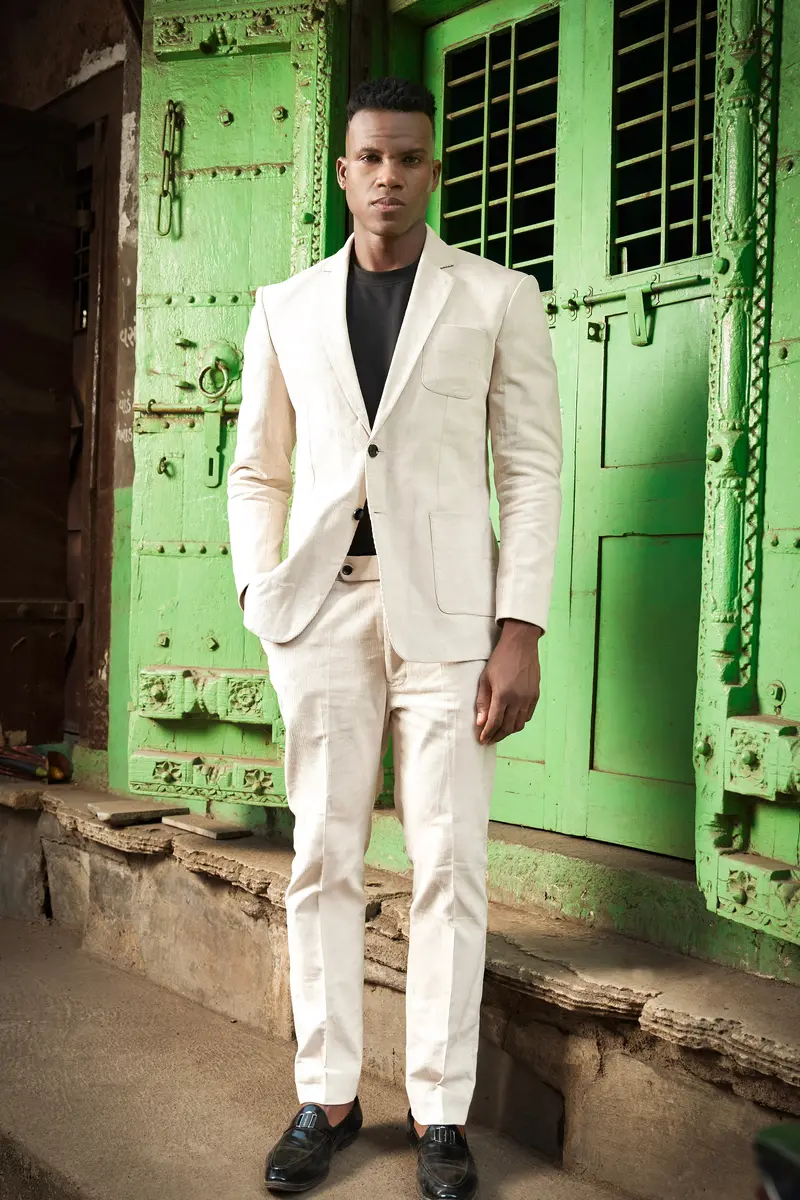Moonbeam-Moon Mist Cream Textured Corduroy Premium Cotton Single Breasted Sports Suit 17