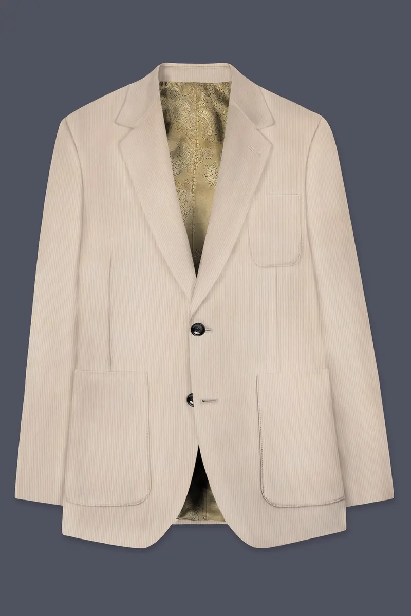 Moonbeam-Moon Mist Cream Textured Corduroy Premium Cotton Single Breasted Sports Suit 7