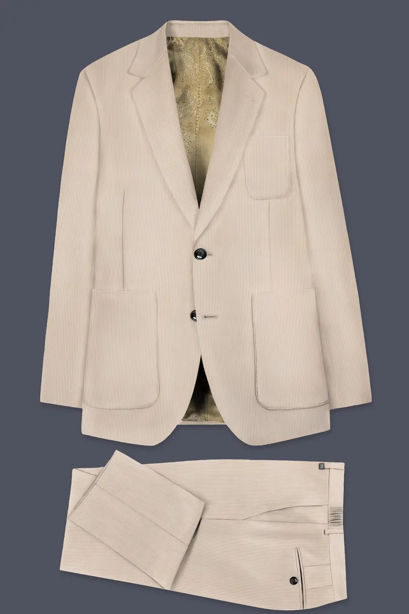 Moonbeam-Moon Mist Cream Textured Corduroy Premium Cotton Single Breasted Sports Suit 9