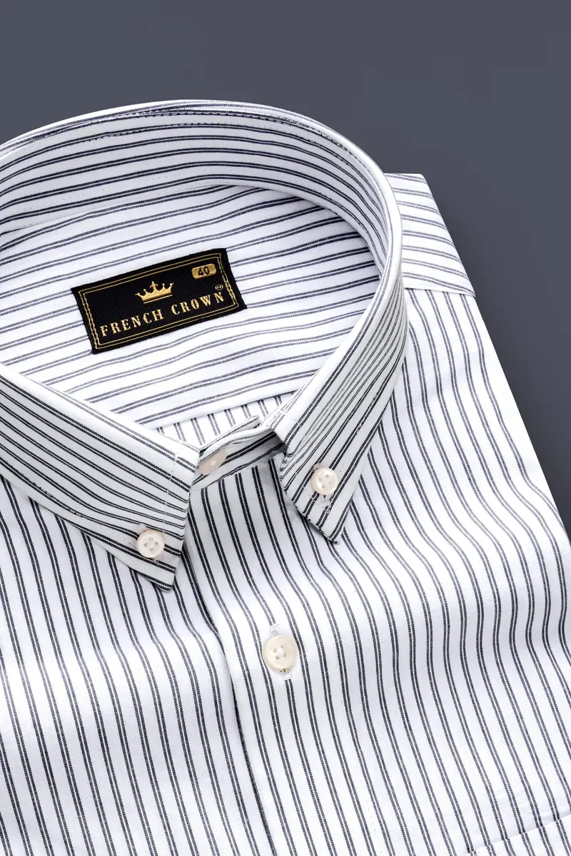 Moonlit-Bright White And Jade Black Striped Dobby Textured Premium Giza Cotton Dress Shirt 1