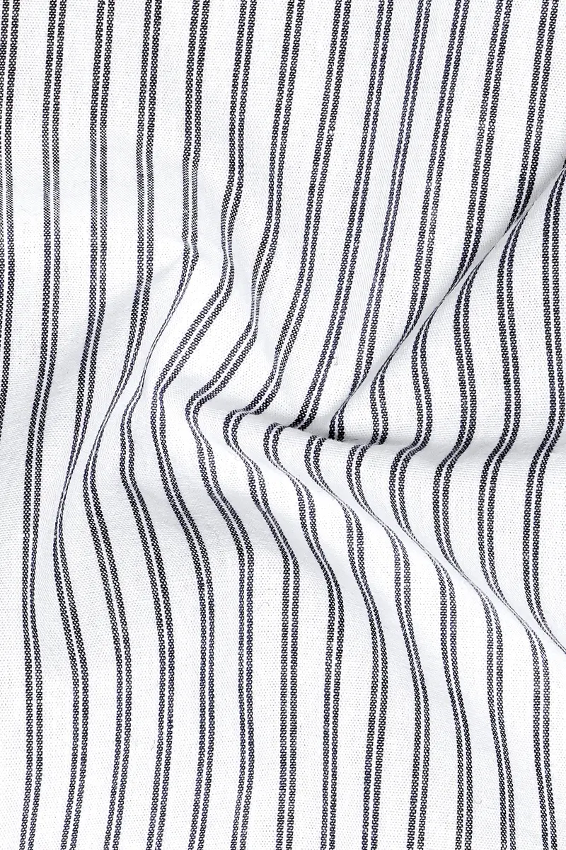 Moonlit-Bright White And Jade Black Striped Dobby Textured Premium Giza Cotton Dress Shirt 2