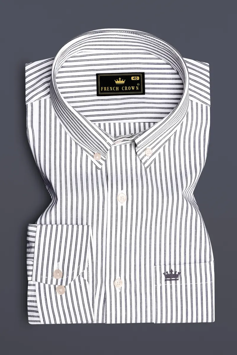 Moonlit-Bright White And Jade Black Striped Dobby Textured Premium Giza Cotton Dress Shirt 3