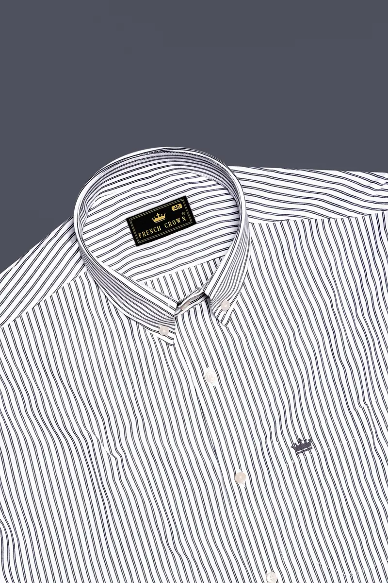 Moonlit-Bright White And Jade Black Striped Dobby Textured Premium Giza Cotton Dress Shirt 4