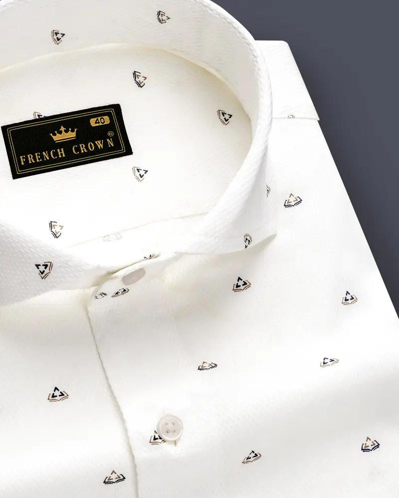 Moonlit Charm-Fantasy Off White Printed Dobby Textured Premium Giza Cotton Dress Shirt 1