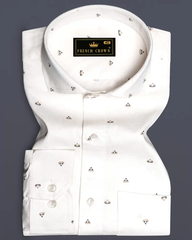 Moonlit Charm-Fantasy Off White Printed Dobby Textured Premium Giza Cotton Dress Shirt 10