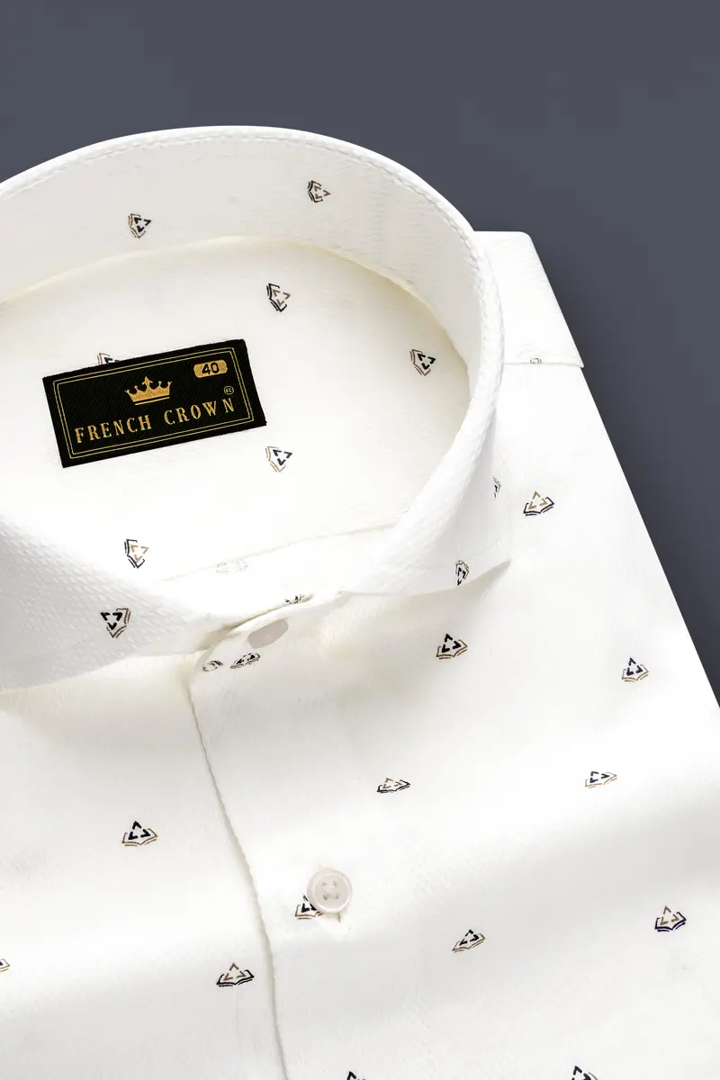 Moonlit Charm-Fantasy Off White Printed Dobby Textured Premium Giza Cotton Dress Shirt 2
