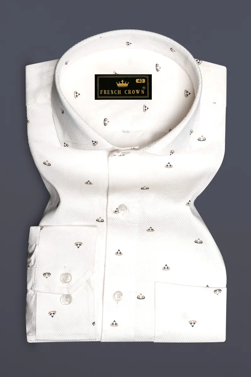 Moonlit Charm-Fantasy Off White Printed Dobby Textured Premium Giza Cotton Dress Shirt 4
